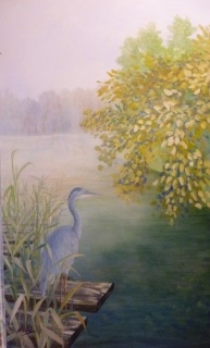LE HERON A L'AFFUT - Peinture murale
